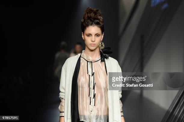 Model showcases designs on the catwalk by Easton Pearson as part of L'Oreal Paris Runway 7 on the fifth day of the 2010 L'Oreal Melbourne Fashion...