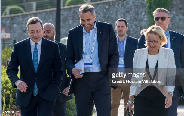 President of the European Central Bank Mario Draghi arrives accompanied by Christine Graeff, Director General Communications of ECB,to participate in...