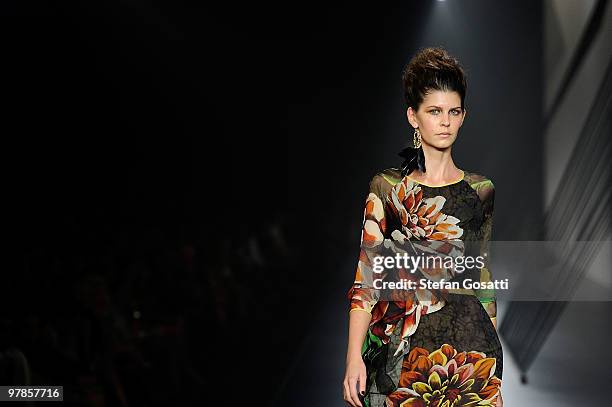 Model showcases designs on the catwalk by Easton Pearson as part of L'Oreal Paris Runway 7 on the fifth day of the 2010 L'Oreal Melbourne Fashion...