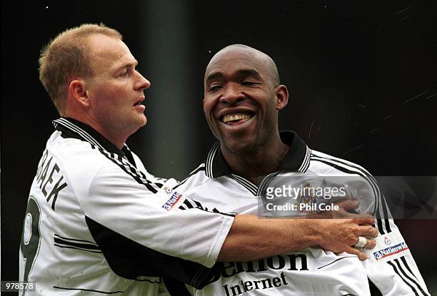 Barry Hayles of Fulham celebrates after scoring the first goal during the Nationwide Division One match between Fulham and Bolton Wanderers at Craven...