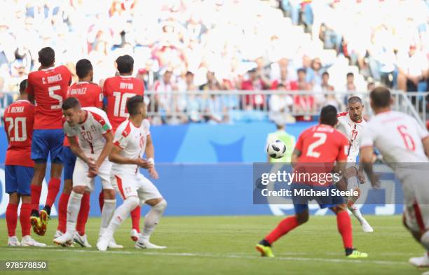 Aleksandar Kolarov of Serbia scores direct from a free kick during the 2018 FIFA World Cup Russia group E match between Costa Rica and Serbia at...