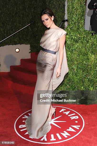 Actress Victoria Beckham arrives at the 2010 Vanity Fair Oscar Party hosted by Graydon Carter held at Sunset Tower on March 7, 2010 in West...
