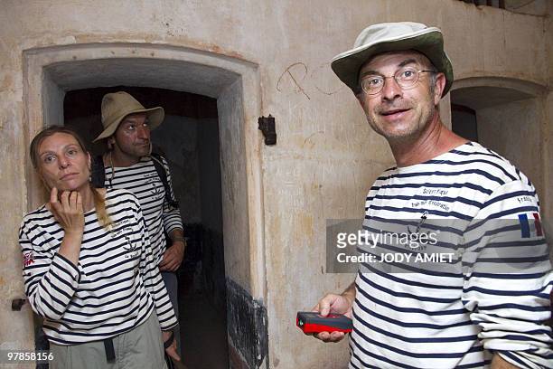 Scientist of the Terre-Ocean mission, French geologist Eric Gilli and Adeline Soulier-Perkins visit cells of the penitentiary known in France as the...