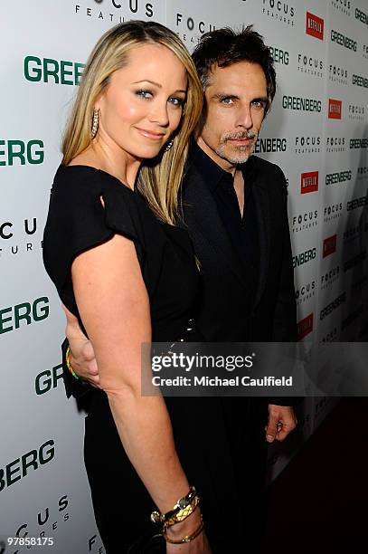 Actress Christine Taylor and actor Ben Stiller arrive at the Los Angeles Premiere of "Greenberg" at ArcLight Cinemas on March 18, 2010 in Hollywood,...