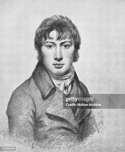 Chalk and pencil self-portrait by English landscape painter John Constable , circa 1800.