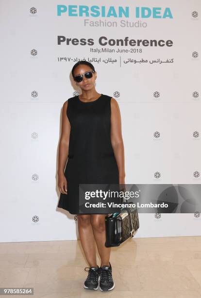 Michelle Cole attends the Persian Idea press conference on June 19, 2018 in Milan, Italy.