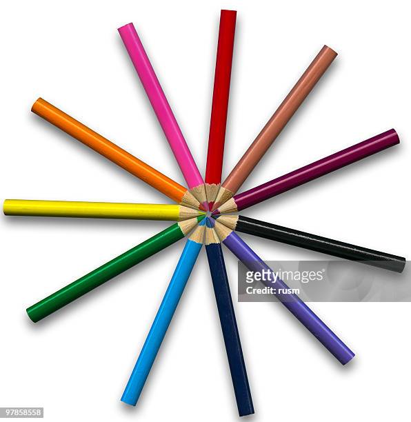 colored pencils on white background, clipping path - radial symmetry stock pictures, royalty-free photos & images