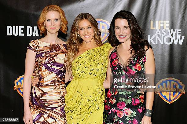 Actresses Cynthia Nixon, Sarah Jessica Parker and Kristin Davis arrive at the Warner Bros. Pictures presentation to promote their upcoming film 'Sex...