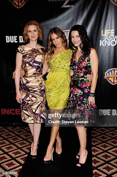 Actresses Cynthia Nixon, Sarah Jessica Parker and Kristin Davis arrive at the Warner Bros. Pictures presentation to promote their upcoming film 'Sex...