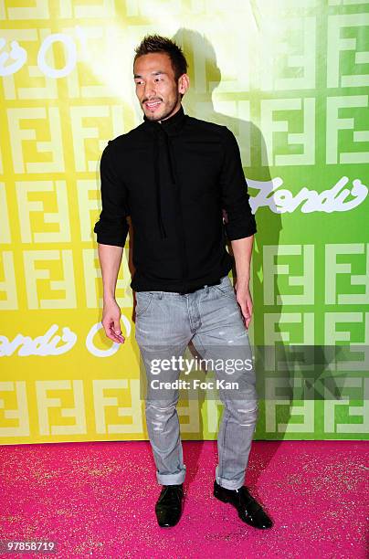 Footballer Hidetoshi Nakata attends the Fendi 'O For Pixie Lott - Paris Fashion Week Spring/Summer 2010 at the VIP Room Theater on October 6, 2009 in...