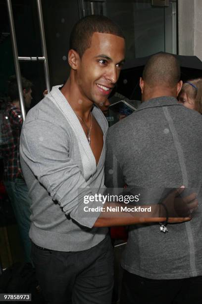 Marvin Humes arrives at t Heart FM for the "Have a Heart Fundraising Day' on March 19, 2010 in London, England.