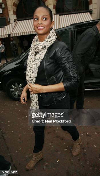 Alesha Dixon arrives at t Heart FM for the "Have a Heart Fundraising Day' on March 19, 2010 in London, England.