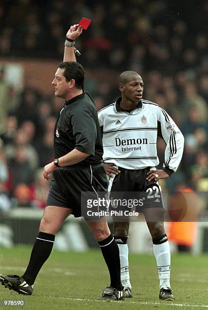 Luis Boa Morte of Fulham is sent off during the Nationwide Division One match between Fulham and Bolton Wanderers at Craven Cottage, London....