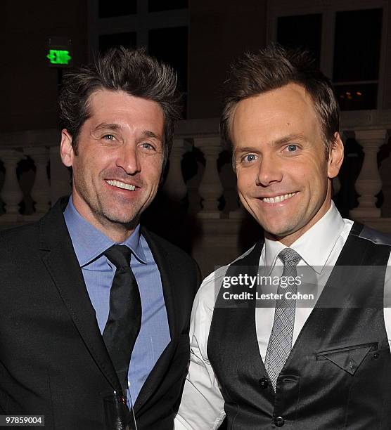 Actor Patrick Dempsey and TV personality Joel McHale attend the Ferrari 458 Italia auction event to benefit Haiti held at Fleur de Lys on March 18,...