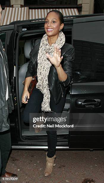 Alesha Dixon arrives at t Heart FM for the "Have a Heart Fundraising Day' on March 19, 2010 in London, England.