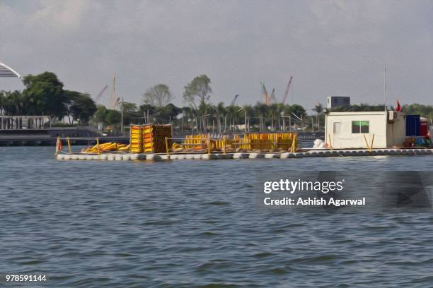 oil - a floating platform with a number of pipes used for construction - floating platform stock pictures, royalty-free photos & images
