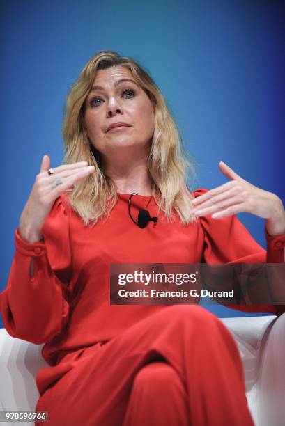 Ellen Pompeo speaks onstage during the Edelman session at the Cannes Lions Festival 2018 on June 19, 2018 in Cannes, France.