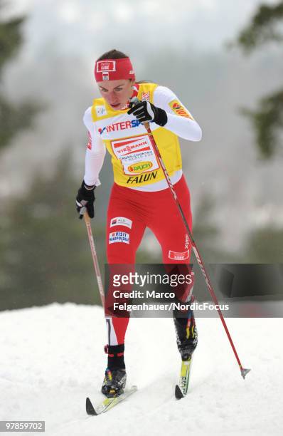 Justyna Kowalczyk of Poland competes in the women's 2,5 km Cross Country Skiing during the FIS World Cup on March 19, 2010 in Falun, Sweden.