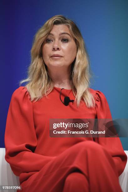 Ellen Pompeo speaks onstage during the Edelman session at the Cannes Lions Festival 2018 on June 19, 2018 in Cannes, France.