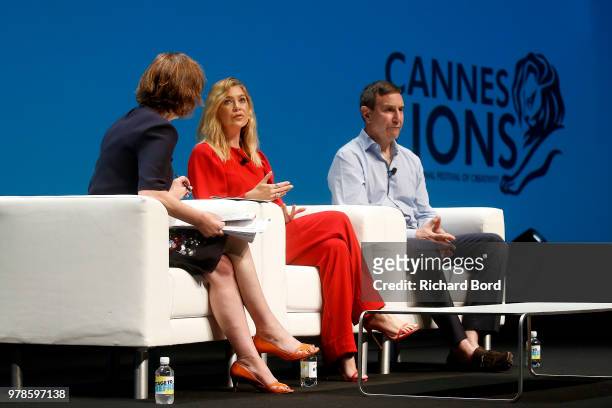 Kirsty Wark, Ellen Pompeo and Richard Edelman speak onstage during the Edelman session at the Cannes Lions Festival 2018 on June 19, 2018 in Cannes,...