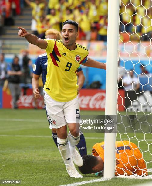 Radamel Falcao of Colombia celebrates after teammate Juan Quintero scores their sides first goal during the 2018 FIFA World Cup Russia group H match...