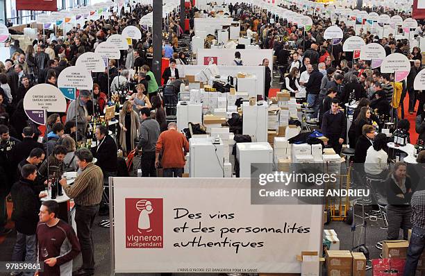 Les vignerons jouent la carte de la proximité pour sortir la tête de l'eau". A general view shows the 11th edition of the Independent Winegrowers on...