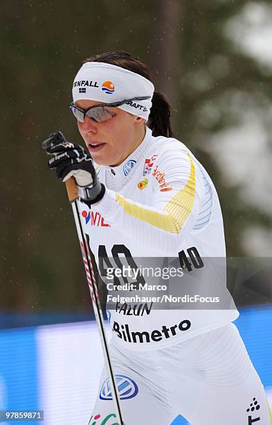 Charlotte Kalla of Sweden competes in the women's 2,5 km Cross Country Skiing during the FIS World Cup on March 19, 2010 in Falun, Sweden.