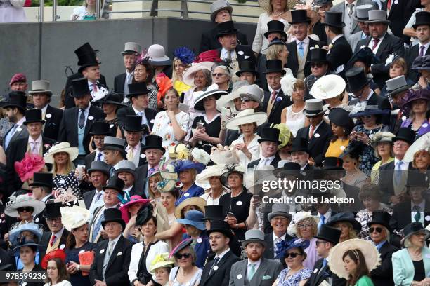 Racegoers wear fashionable hats as crowds gather during Royal Ascot Day 1 at Ascot Racecourse on June 19, 2018 in Ascot, United Kingdom.