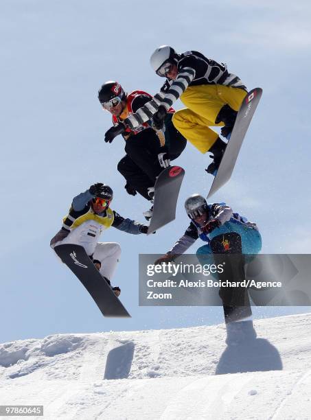 Alex Pullin of Australia takes 2nd place during the LG Snowboard FIS World Cup Men's Snowboardercross on March 19, 2010 in La Molina, Spain.