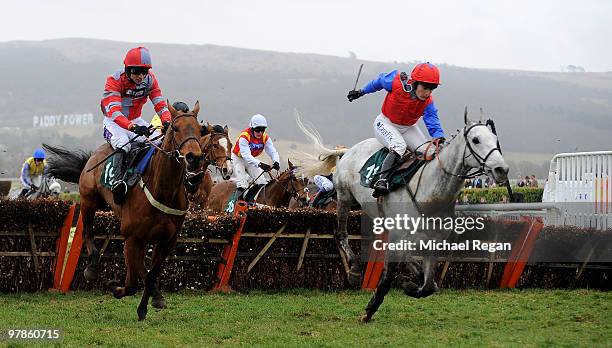 Katie Walsh riding Thousand Stars to victory in The Vincent O'Brien County Handicap Hurdle Race on Day 4 of the Cheltenham Festival on March 19, 2010...