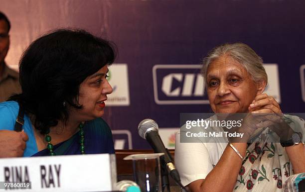 Delhi CM Shiela Dixit, with Rina Ray, Managing Director, DTTDC, during the 1st Delhi Tourism Conclave, Unleashing the Potential of Delhi, in New...