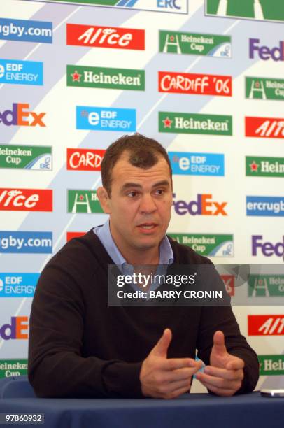 Irish Leinster Rugby team coach Michael Cheika speaks at a press conference in Dublin 22 April 2006 during Heineken European Rugby Cup. Leinster will...