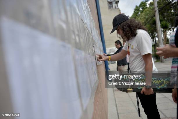 Man checks for his name at a polling station during the presidential ballotage between Conservative Ivan Duque and leftist Gustavo Petro on June 17,...