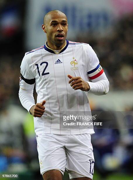 France's attacker Thierry Henry runs during a friendly international football match against Spain at the stade de France in Paris on March 3, 2010....
