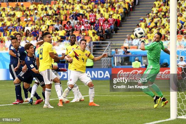 Yuya Osako of Japan heads the gall past David Ospina of Colombia to score his team's second goal during the 2018 FIFA World Cup Russia group H match...