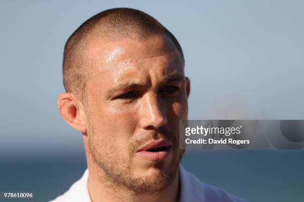 Mike Brown faces the media during the England media session held on June 19, 2018 in Umhlanga Rocks, South Africa.