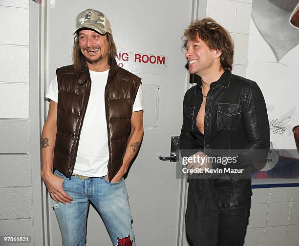 Exclusive* Kid Rock and Jon Bon Jovi backstage during their "Circle Tour" at The Palace of Auburn Hills on March 17, 2010 in Auburn Hills, Michigan.