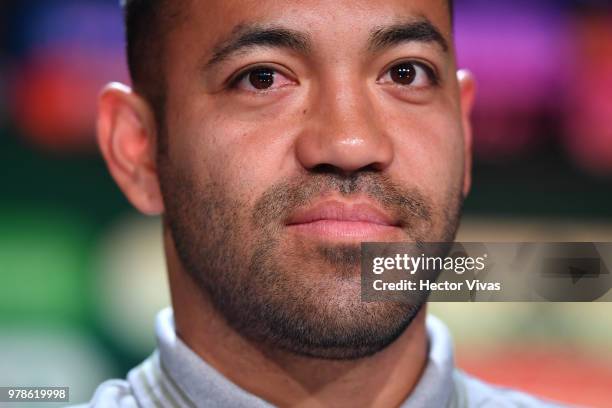 Marco Fabian of Mexico, looks on during a training session & Press conference at Training Base Novogorsk-Dynamo, on June 19, 2018 in Moscow, Russia.