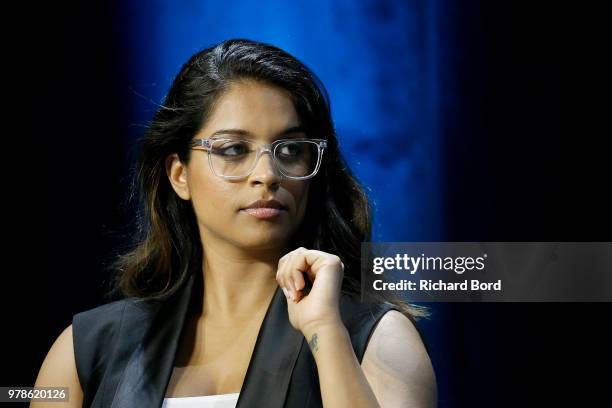 Lilly Singh speaks onstage during the WWE session at the Cannes Lions Festival 2018 on June 19, 2018 in Cannes, France.