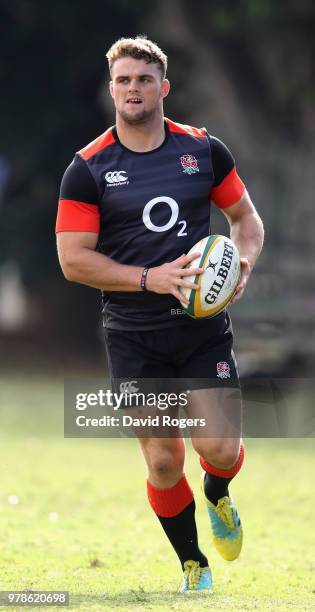 Ben Earl runs with the ball during the England training session held at Kings Park on June 19, 2018 in Durban, South Africa.