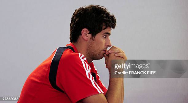 French national soccer team midfielder Yoann Gourcuff answers journalists during a press conference on September 1st, 2009 in Clairefontaine,...