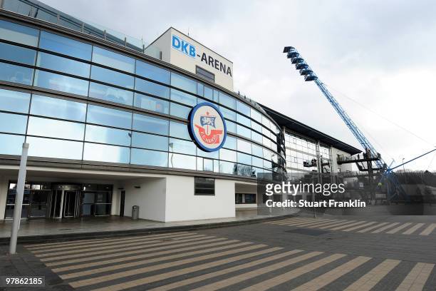 General view of the DKB Arena before the Second Bundesliga match between FC Hansa Rostock and MSV Duisburg at the DKB Arena on March 19, 2010 in...