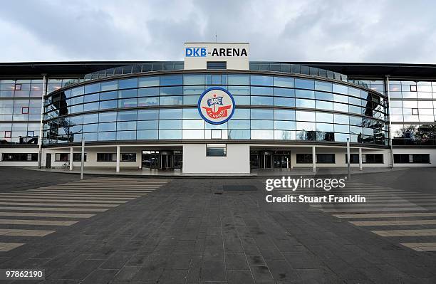 General view of the DKB Arena before the Second Bundesliga match between FC Hansa Rostock and MSV Duisburg at the DKB Arena on March 19, 2010 in...