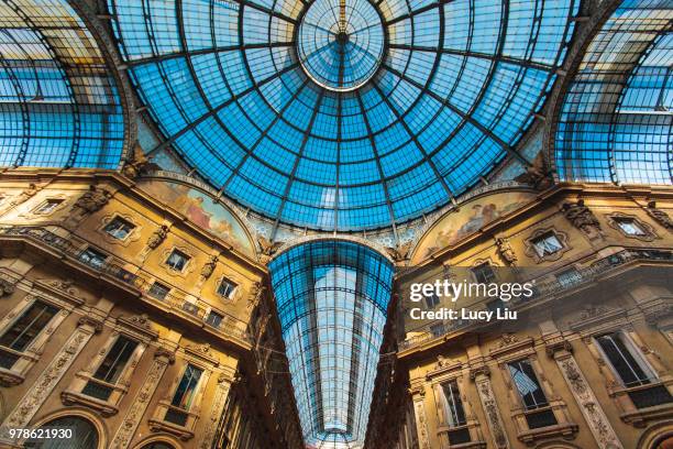 low angle view of galleria vittorio emanuele celling, milan, italy - galleria vittorio emanuele ii stock pictures, royalty-free photos & images