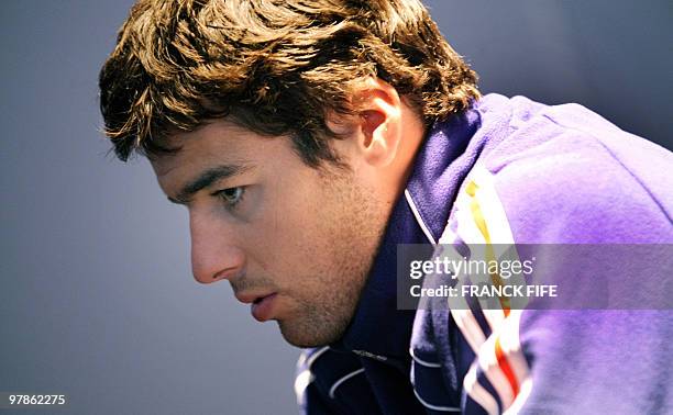 France national football team's midfielder Yoann Gourcuff answers to journalists' questions during a press conference on November 10, 2009 in...