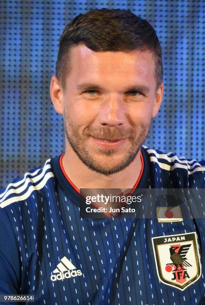 Lukas Podolski attends the public viewing event for Colombia vs Japan match of the 2018 FIFA World Cup Russia on June 19, 2018 in Tokyo, Japan.