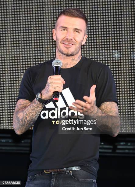 David Beckham attends the public viewing event for Colombia vs Japan match of the 2018 FIFA World Cup Russia on June 19, 2018 in Tokyo, Japan.