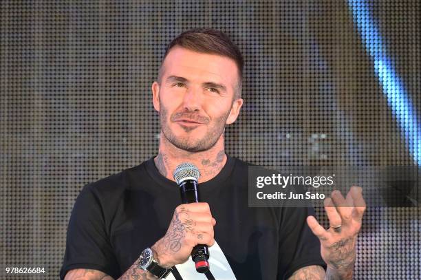 David Beckham attends the public viewing event for Colombia vs Japan match of the 2018 FIFA World Cup Russia on June 19, 2018 in Tokyo, Japan.