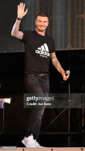 David Beckham attends the public viewing event for Colombia vs Japan match of the 2018 FIFA World Cup Russia on June 19, 2018 in Tokyo, Japan.