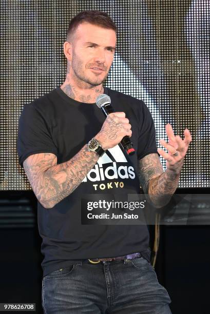 David Beckham attends the public viewing event for Colombia vs Japan match of the 2018 FIFA World Cup Russia on June 19, 2018 in Tokyo, Japan.